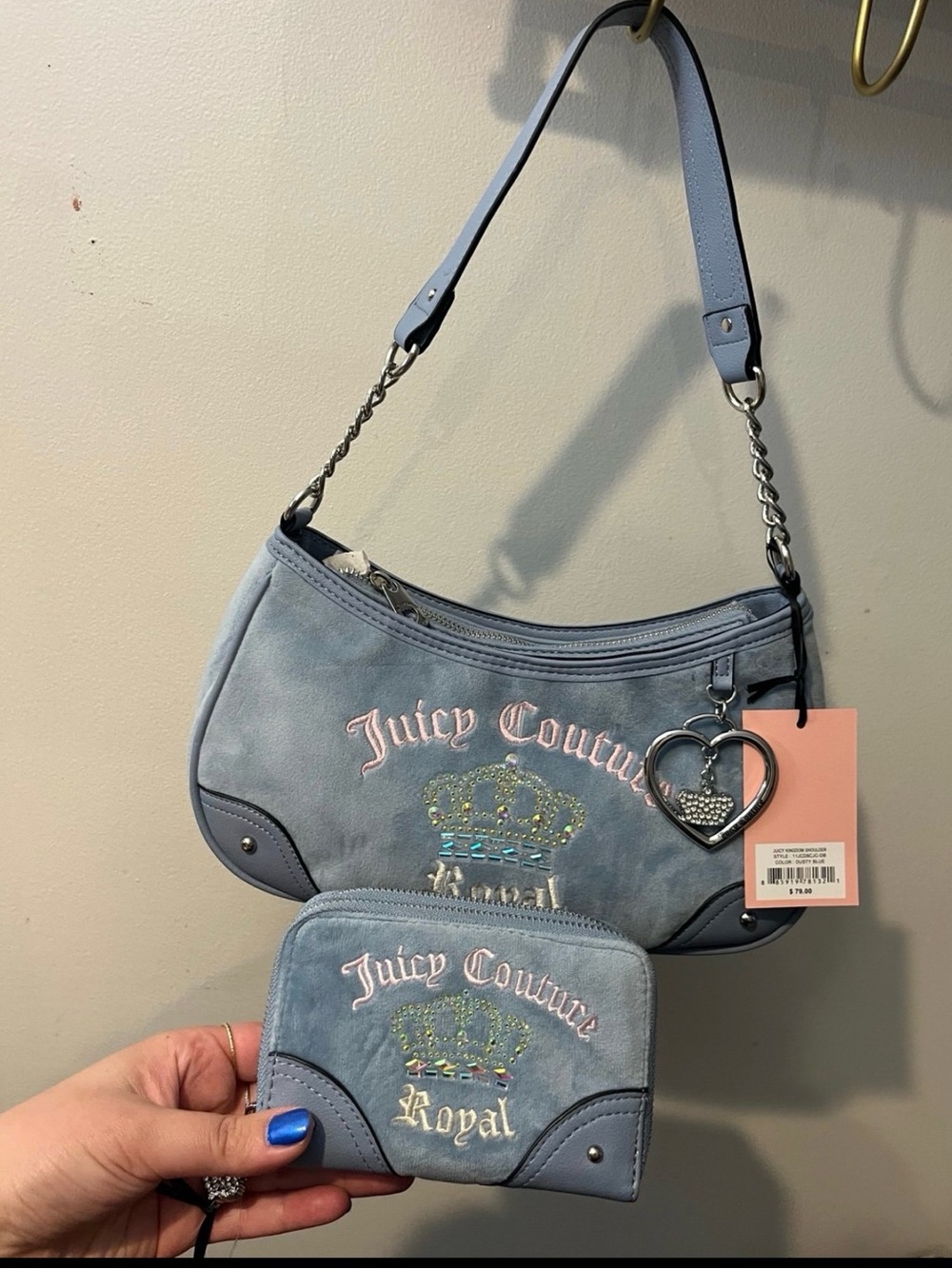 Juicy Couture Light Blue Mini Shoulder Bag with Matching Wallet